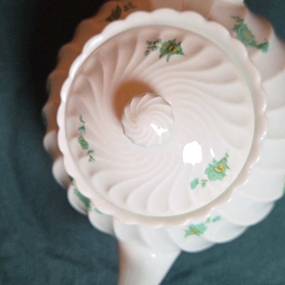 Haviland White Ceramic Teapot with Green Floral Motif - Picture 3 of 7